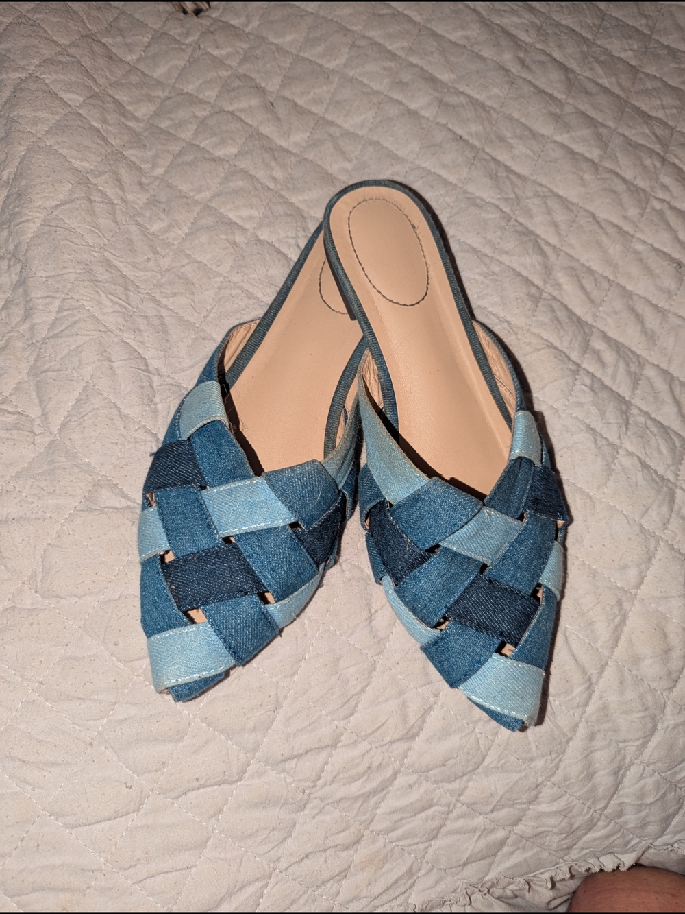 Source Unknown Woven Denim Slide Mules - Light & Dark Blue